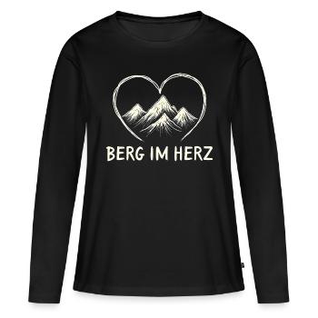 BERG IM HERZ - Bergsteiger Wandern Rauszeit Berge - Frauen Premium Bio Langarmshirt - Schwarz - Vorne - Julia (174cm)