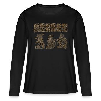Glyphes des Mayas - T-shirt manches longues Premium bio Femme - noir - Devant - Julia (174cm)