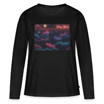 Vagues néon berlinoises brillantes - T-shirt manches longues Premium bio Femme - noir - Devant - Julia (174cm)