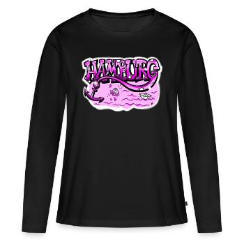 Hamburg Schriftzug pink - Frauen Premium Bio Langarmshirt - Schwarz - Vorne - Julia (174cm)