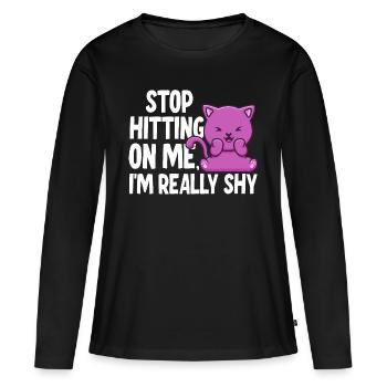 Arrêtez de me draguer, je suis timide - T-shirt manches longues Premium bio Femme - noir - Devant - Julia (174cm)