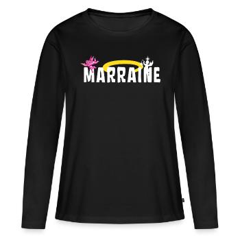 Marraine Baptême Auréole Anges - T-shirt manches longues Premium bio Femme - noir - Devant - Julia (174cm)