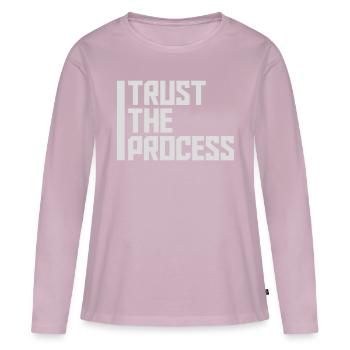 faire confiance au processus Devis - T-shirt manches longues Premium bio Femme - rose poudré - Devant - Julia (174cm)