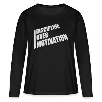 Citation de discipline sur la motivation - T-shirt manches longues Premium bio Femme - noir - Devant - Julia (174cm)
