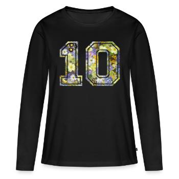 Numero 10 fleur, Équipe Foot, basket université - T-shirt manches longues Premium bio Femme - noir - Devant - Julia (174cm)