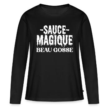 Sauce Magique Beau Gosse - T-shirt manches longues Premium bio Femme - noir - Devant - Julia (174cm)