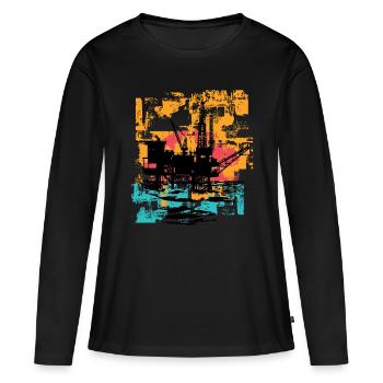 Travailleurs des plates-formes pétrolières - T-shirt manches longues Premium bio Femme - noir - Devant - Julia (174cm)