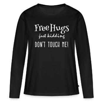 Câlins gratuits je plaisante - T-shirt manches longues Premium bio Femme - noir - Devant - Julia (174cm)