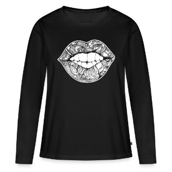 Lèvres, bouche, baisers lèvres - T-shirt manches longues Premium bio Femme - noir - Devant - Julia (174cm)