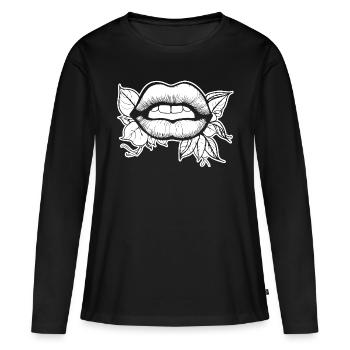 Lèvres, bouche, baisers lèvres - T-shirt manches longues Premium bio Femme - noir - Devant - Julia (174cm)