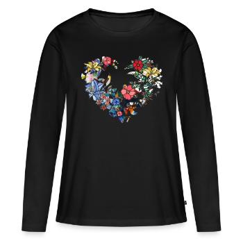 Coeur de fleur, Fleurs,Floral, Fleur - T-shirt manches longues Premium bio Femme - noir - Devant - Julia (174cm)