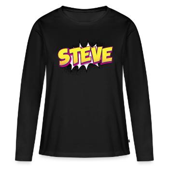 Steve Nom personnalisé Style bande dessinée Pop Art, Steve - T-shirt manches longues Premium bio Femme - noir - Devant - Julia (174cm)