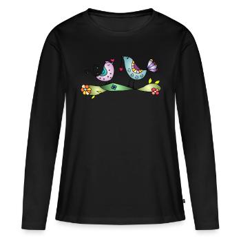 Bunte Vögel - Frauen Premium Bio Langarmshirt - Schwarz - Vorne - Julia (174cm)