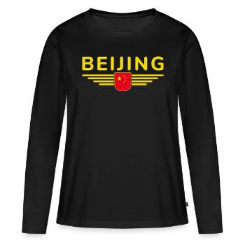 Pékin Chine Fan Design T-Shirt Tenue - T-shirt manches longues Premium bio Femme - noir - Devant - Julia (174cm)