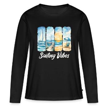 Découvrez l’atmosphère de la navigation en bord de mer - T-shirt manches longues Premium bio Femme - noir - Devant - Julia (174cm)