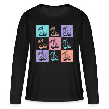 Cerises, couleurs vives de l’été - T-shirt manches longues Premium bio Femme - noir - Devant - Julia (174cm)