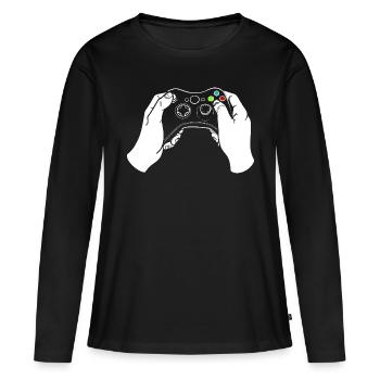 Manettes de jeu - T-shirt manches longues Premium bio Femme - noir - Devant - Julia (174cm)