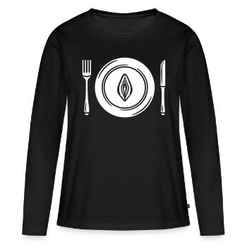 Repas de vulve - T-shirt manches longues Premium bio Femme - noir - Devant - Julia (174cm)