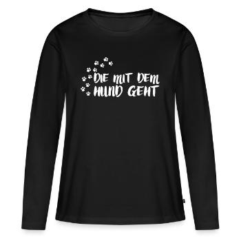 DIE MIT DEM HUND GEHT - HUNDELIEBE - HUNDEFREUND - Frauen Premium Bio Langarmshirt - Schwarz - Vorne - Julia (174cm)