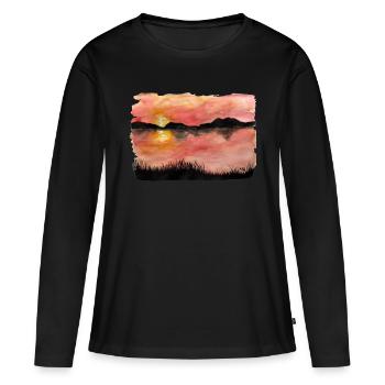 Gemalter Sonnenuntergang Aquarell/Tusche - Frauen Premium Bio Langarmshirt - Schwarz - Vorne - Julia (174cm)