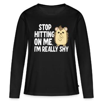 Arrêtez de me draguer, je suis timide - T-shirt manches longues Premium bio Femme - noir - Devant - Julia (174cm)