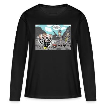 Steinbruch 2_Angela Merkel bei der Arbeit - Frauen Premium Bio Langarmshirt - Schwarz - Vorne - Julia (174cm)