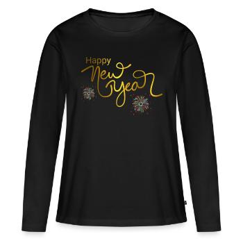 HAPPY NEW YEAR - T-shirt manches longues Premium bio Femme - noir - Devant - Julia (174cm)