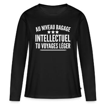 bagage intellectuel / humour intelligence - T-shirt manches longues Premium bio Femme - noir - Devant - Julia (174cm)