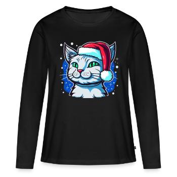 Illustration de chat de l’Avent mignon, l’Avent idéal - T-shirt manches longues Premium bio Femme - noir - Devant - Julia (174cm)