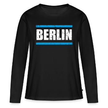 Lettrage berlinois - T-shirt manches longues Premium bio Femme - noir - Devant - Julia (174cm)