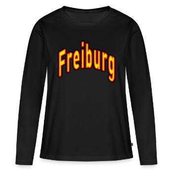 Freiburg - Frauen Premium Bio Langarmshirt - Schwarz - Vorne - Julia (174cm)