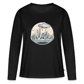 Alien Ufo Invasion - Frauen Premium Bio Langarmshirt - Schwarz - Vorne - Julia (174cm)