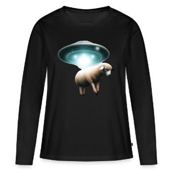 Schaf Entführung durch UFO - Frauen Premium Bio Langarmshirt - Schwarz - Vorne - Julia (174cm)