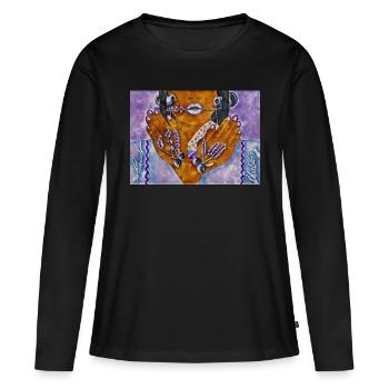 Modèle Blueberry - T-shirt manches longues Premium bio Femme - noir - Devant - Julia (174cm)