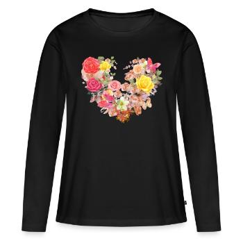Ffleurs,Coeur,Cœur de fleur,Fleurs,Fleurs,Rouge - T-shirt manches longues Premium bio Femme - noir - Devant - Julia (174cm)