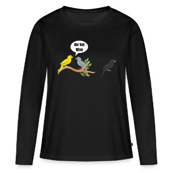 Der hat wlan Wellensittich lustige Sprüche Tiere - Frauen Premium Bio Langarmshirt - Schwarz - Vorne - Julia (174cm)