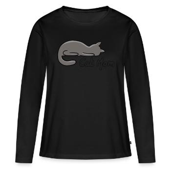 Cat mom - T-shirt manches longues Premium bio Femme - noir - Devant - Julia (174cm)