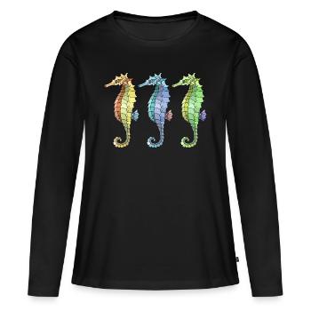 Hippocampes - T-shirt manches longues Premium bio Femme - noir - Devant - Julia (174cm)