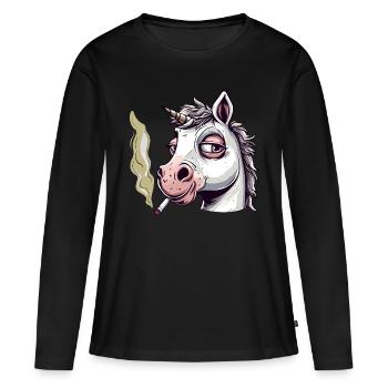 Unicorn Smoker Smoke Joint - T-shirt manches longues Premium bio Femme - noir - Devant - Julia (174cm)