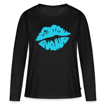 des années 80 embrasser les lèvres cadeau - T-shirt manches longues Premium bio Femme - noir - Devant - Julia (174cm)