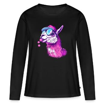 Llama with chewing gum and sunglasses - Women's Premium Organic Long Sleeve Shirt - black - Front - Julia (174cm)