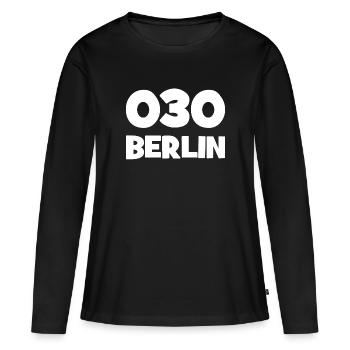 030 - Null Drei Null - Berlin - Vorwahl - Telefon - Frauen Premium Bio Langarmshirt - Schwarz - Vorne - Julia (174cm)