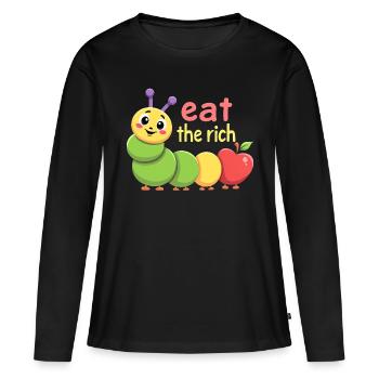 Ver affamé - Chenille Kawaii - T-shirt manches longues Premium bio Femme - noir - Devant - Julia (174cm)