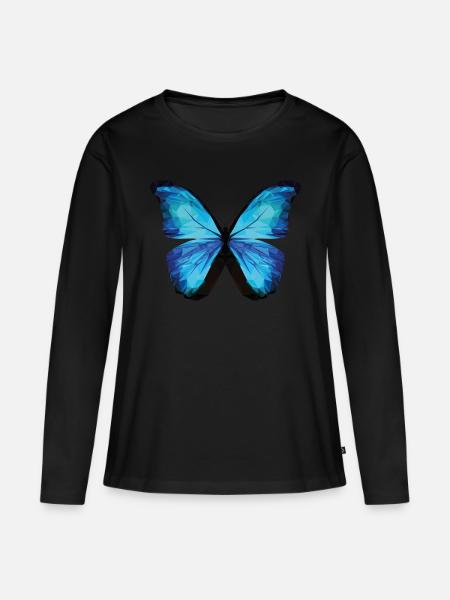 SCHMETTERLING POLYGON in blau - Frauen Premium Bio Langarmshirt - Schwarz