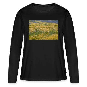 Kornblumen Feld - Frauen Premium Bio Langarmshirt - Schwarz - Vorne - Julia (174cm)