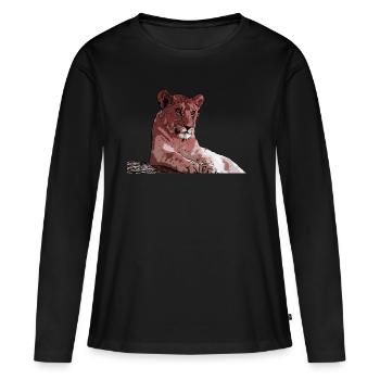 Jeune lion - T-shirt manches longues Premium bio Femme - noir - Devant - Julia (174cm)