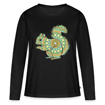 Mandala Eichhörnchen Geometrisches Muster Kunst - Frauen Premium Bio Langarmshirt - Schwarz - Vorne - Julia (174cm)