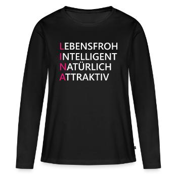 Lina Name Geschenk - Frauen Premium Bio Langarmshirt - Schwarz - Vorne - Julia (174cm)