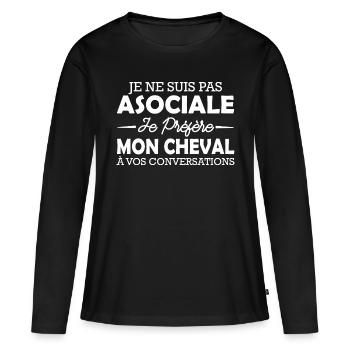 j'aime mon cheval / humour femme / humour cheval - T-shirt manches longues Premium bio Femme - noir - Devant - Julia (174cm)