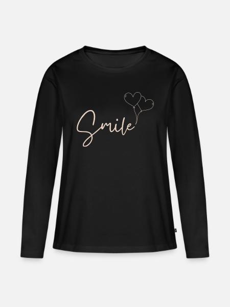 Lächeln - Frauen Premium Bio Langarmshirt - Schwarz